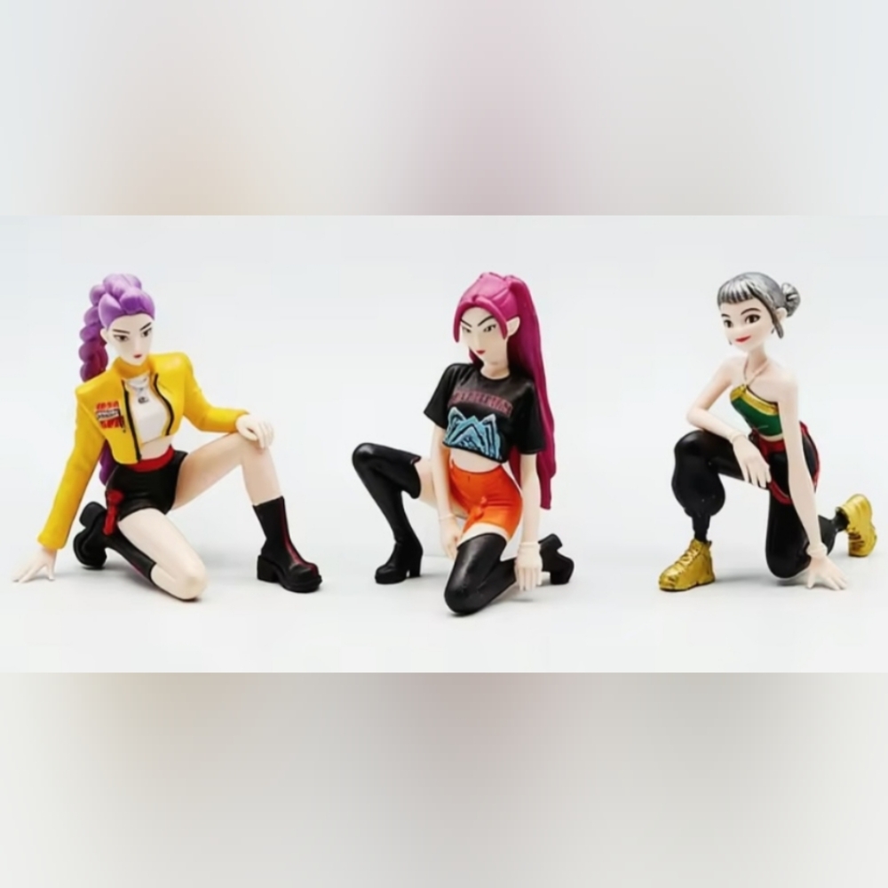 Set of 3 K-pop Demon Hunters Doll Figurines - Bright Pink & Yellow Accents